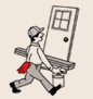 Worker carrying lumber and tools into home